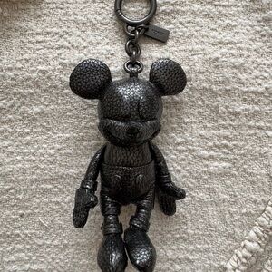 NWOT Coach Disney Mickey Mouse Black Genuine Leather Bag Charm Key Chain Rare